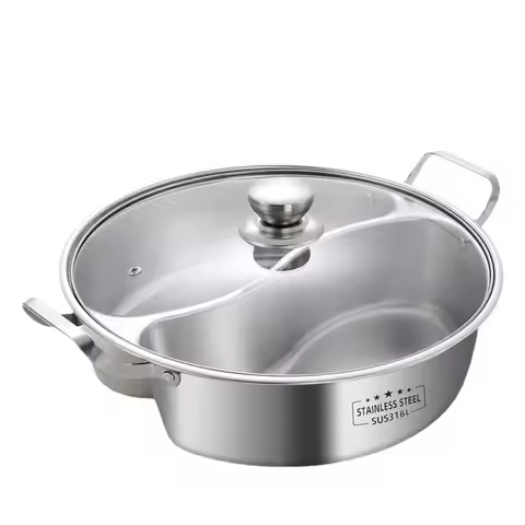 316 Stainless Steel Twin Divided Hot Pot Chinese Thicken Soup Hotpots 32/34cm Double-flavor Cooking