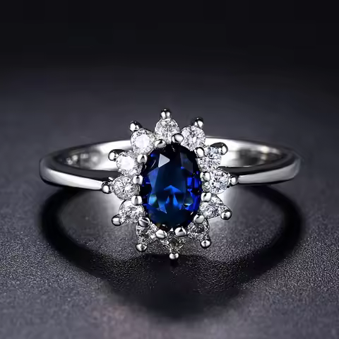 Princess Kate Rings For Women Blue Crystal Wedding Engagement Bridal Promise Marriage Ring For Bride