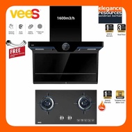 VEES COOKED HOOD DH-711 1600m3/h 7-Shape Kitchen Hood Gas Hob 5.0kW 2 Burner