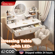 Dressing Table with LED Mirror meja makeup Meja Solek With Drawer Storage Desk Meja Makeup Up Table 