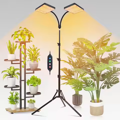 Adjustable 2-Head Grow Light with Timer, 50W Full Spectrum for Large Houseplants and Bonsai, Height 