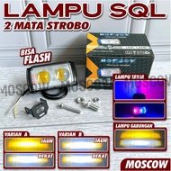LAMPU TEMBAK SQL 2 MATA PRO 2 MODE JAUH DEKAT LED PUTIH KUNING HIGH LOW 12 - 80v / LAMPU SOROT LASER