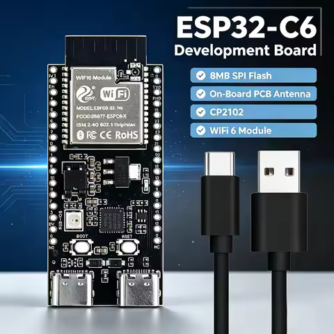 ESP32-C6 Development Board Wifi 6 BT Module 8MB SPI Flash On-Board PCB Antenna CP2102 USB Type-C RGB