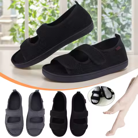 Diabetic Sandals Anti-Slip Comfortable Walking Shoes Adjustable Hook & Loop for Elderly Swelling Sen
