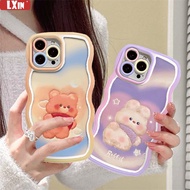 Case VIVO V25E Y02 Y16 Y22 Y35 Y21T Y21S Y33S Y12 Y15 Y17 Y11 Y12S Y12A Y15S Y15A Y20S Y91C Y19 Y30 Y50 Doodle love and cute little bear rabbit Wave Edge TPU Phone Case Cover