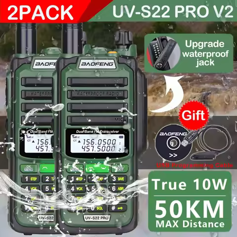 2PACK Baofeng UV-S22 PRO IP68 Waterproof Walkie Talkie 10W Power USB Type-C Charger Powerful UHF VHF