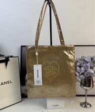 CHANEL員工內部特供贈品 金色麂皮購物袋 tote bag