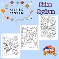 Combo of 50/25 sheets of coloring pages, coloring pages for children with Solar System theme on A4, 