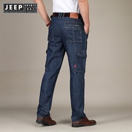 JEEP SPIRIT 1941 ESTD Mens Jeans Straight Tube Loose Workwear Multi Pocket Outdoor Long Pants Four S