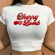 Cod Cherry thập niên 90 yk2 Crop Top cô gái Cổ Tích Grunge dễ thương yk2 fairycore áo thun quần áo