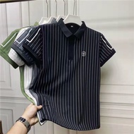 Polo/polo Shirt/Men's polo t-Shirt/Lace polo Shirt/Summer Plus Size Men's Striped Lapel Short-Sleeved Influencer Unique Embroidered polo Shirt All-Match Trendy ins Lead t-Shirt