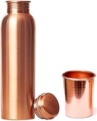 Siddharth International Pure Copper Water Bottle with 1 Copper Glass Drinkware Gift Set (1000 ML Bottle, 300 ML Glass) - Pack of 2
