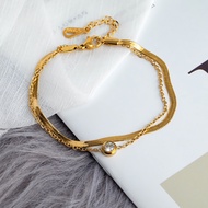 Raya Ramadan Double-Layer Single Diamond Bracelet Blade Chain Female Titanium Steel Design Non-Fadin