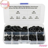 FOREVER 350pcs Nylon Flat Washer Hardware Black Gasket M2 M2.5 M3 M4 M5 M6 M8