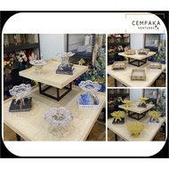 Tapak Dulang Hantaran Kerawang Petak Bulat Kayu Perkahwinan Pertunangan Chrome metal Gold