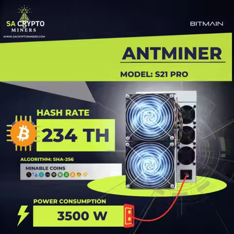 AC DETAILED Antminer S21 pro High Efficiency BTC Miner 234 TH/s Hash Rate for Bitcoin Mining