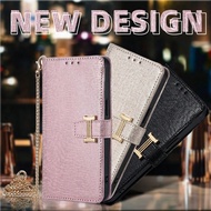 เคสโทรศัพท์หนัง PU แบบมีช่องใส่การ์ดพร้อมโซ่เฉียงป้องกันการตกหล่นพร้อมช่องใส่การ์ดแบบ I-Type Buckle 