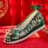 AT- Hanfu Shoes Pearl Xiuhe Wedding Shoes Embroidered Shoes Women's Red Ancient Style Hanfu Wedding Shoes Inner