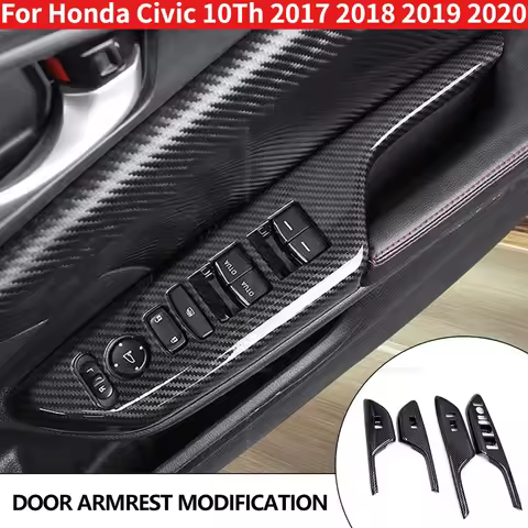 4x Armrest Window Rise Lift Down Control Switch Door Lock Carbon fiber Panel Cover Trim for Honda Ci