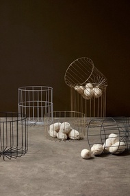 【Hübsch】－940618 黃銅色金屬線條收納籃-2件組 置物籃 整理箱