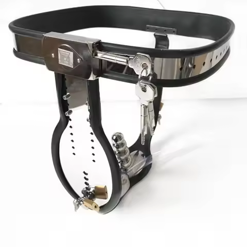 NEW Stainless Steel Male Chastity Belt with Cock Cage and Anal Plug Adjustable Belt Strap chastity b