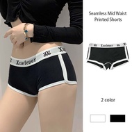 Women's Sports Underwear Contrast Color Printed Shorts Mid-Waist Seamless JD