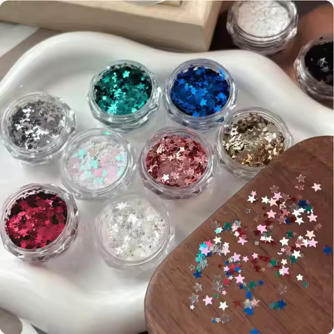 1 Jar Holographic Nail Art Glitter Shiny Colorful Five-Point Star Flakes Sequins 3D Nail Paillette M