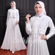 GAMIS PUTIH KEKINIAN BROKAT KOMBINASI POLOS CERUTY CANTIK MAYUNG