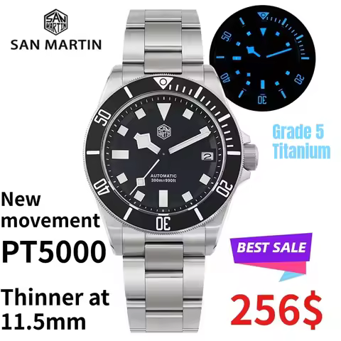 San Martin SN0121T Titanium Diving Watch PT5000 Automatic Movement Watches Grade5 Titanium 120 Click