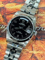 🌈🌈新返貨啦🌈🌈🖤🖤原裝黑色間數字面🖤🖤18K白金圈 36mm 淨錶❤️❤️Tudor Prince Date+Day 76214 連原裝Tudor 鋼帶❤️❤️🌈🌈BW962(旺角洗衣街店）