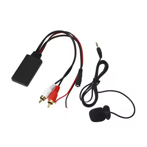 Universal Car 2 RCA Male Bluetooth Audio Cable, RCA Bluetooth AUX Adapter with Hands-Free Microphone