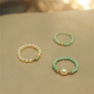 18k Gold Natural Pearl Ring Raw Ore Turquoise Elastic Rope Ring American 14k Gold Ring AU750