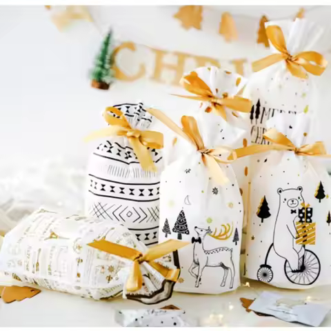 Christmas gift bag Candy Apple Ribbon drawstring packaging Creative dessert kids cake baking nougat 