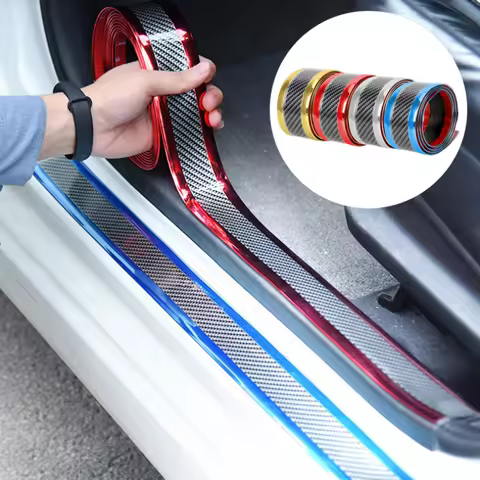 1M 3/5/7cm Carbon Fiber Anti Scratch Car Door Sill Stickers Protectective Rubber Strip Universal Car