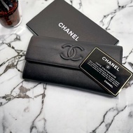 ⁺⊹古董精品⊹⁺┇CHANEL 魚子醬皮面大雙C黑長夾