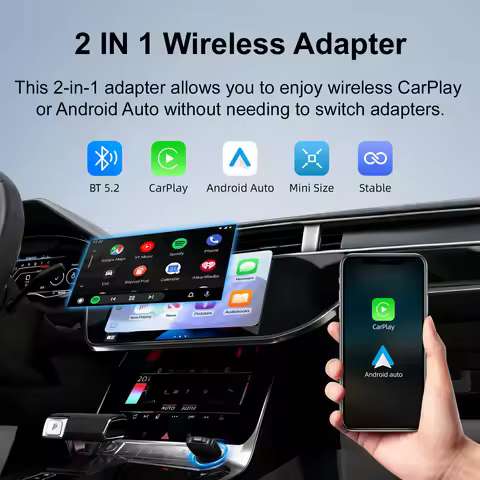 2026 New Mini 2-in-1 Wireless CarPlay Android Auto Adapter for Factory Wired Cars with 5G WiFi BT5.0