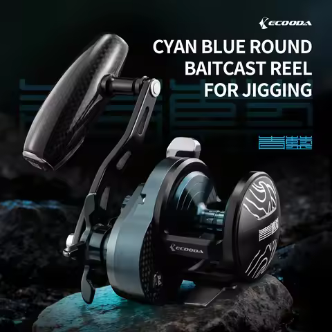 Ecooda Cyan Blue Round Baitcasting Reel for Jigging Alloy Aluminum High Precision CNC Processing Imp