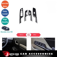 Honda Civic FB Window Switch Panel Cover Carbon Fiber Look Interior Door Armrest Trim Civic Accessor