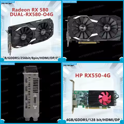 For AMD Radeon RX 580 4GB RX 550 4GB GDDR5 Graphics Card 128bit 256bit PCI-E 3.0 HDMI DVI Desktop Co