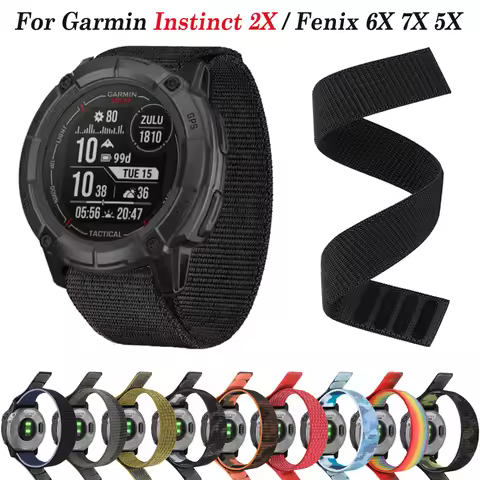 Hook & Loop Nylon Straps For Garmin Fenix 6 6X Pro 5 5X Plus 7 7X S62 S60 / Instinct 2X Solar Band 2
