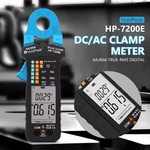 HOLDPEAK HP-7200E DC/AC Digital Clamp Meter,True-RMS Auto-Range,6000 Counts LCD Display, NCV ,Capaci