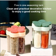 JC Acc 5-IN-1 SPICE BOX 5-COMPANIMENT FLOWER SPICE BOX KITCHEN SPICE BOX SALT PEPPER KITCHEN SPICE B