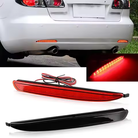 1 Pair RED/Smoked Lens Rear Bumper Reflector LED Tail Brake Light FOR Mazda 6 2003-2008 For Mazda6 A