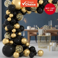 Black & Gold Balloon Set 175pcs - Crystal Number 7 + Confetti for Birthday Decorations