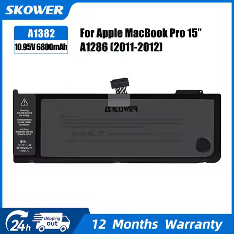 SKOWER Laptop Battery for Apple MacBook Pro 15 inch A1286 2019-2012 A1382 A1321
