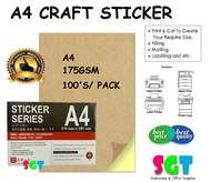 A4 Craft / Kraft Sticker Paper 175gsm (10s/ 100s)