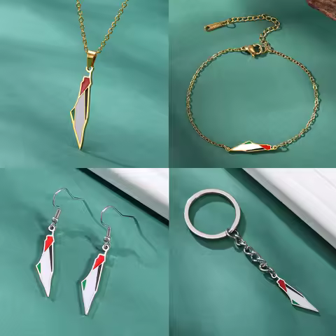 My Shape Palestine Flag Map Keychains Necklace Earrings Bracelet Country Map Keyring Stainless Steel
