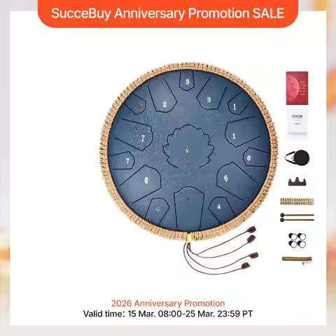 SucceBuy Steel Tongue Drum 14in Rain Drum for Outside Garden Tank with 2 Mallets&Carry Bag Hand Pan 