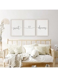 3 張甜蜜夢名言海報,床上牆壁藝術,黑白簡約藝術,適合嬰兒禮物臥室客廳牆壁裝飾,無框,19.6x27.5 英寸