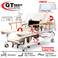 German Medicare 8 Function Double Crank Turn Medical 2 IN 1 Hospital Nursing Wheelchair Bed Homecare Treatment Bedstead Rack Mattress Dining Table Infusion Stand Commode Tilam Katil